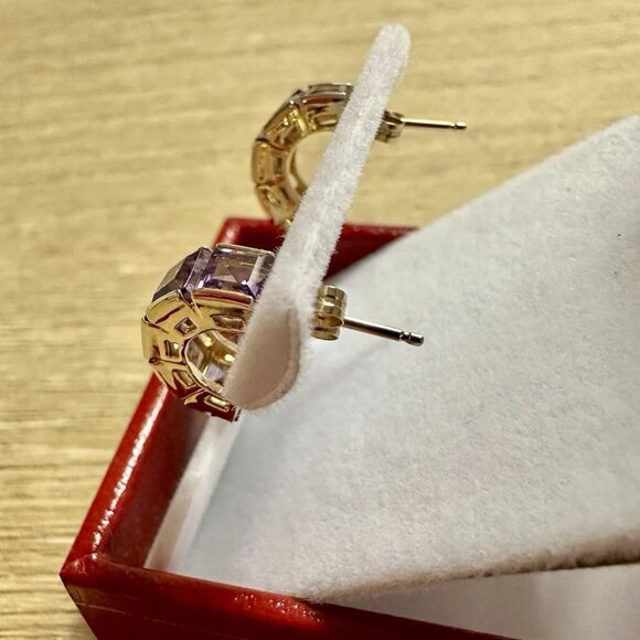 Gold Plated Amethyst Earrings - Half Hoop Huggie -
gold over sterling silver - Picture 5 of 5